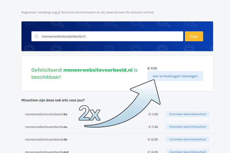 Stap 2. Voeg je gewenste domein toe aan de winkelwagen en klik nogmaals op die knop (hij wijzigt)