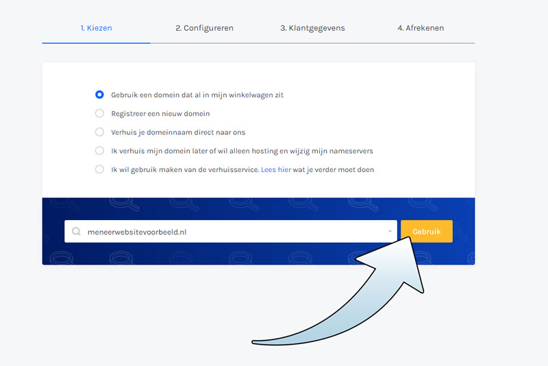 Stap 5. Geef aan dat je het domein uit je winkelwagen wilt gebruiken