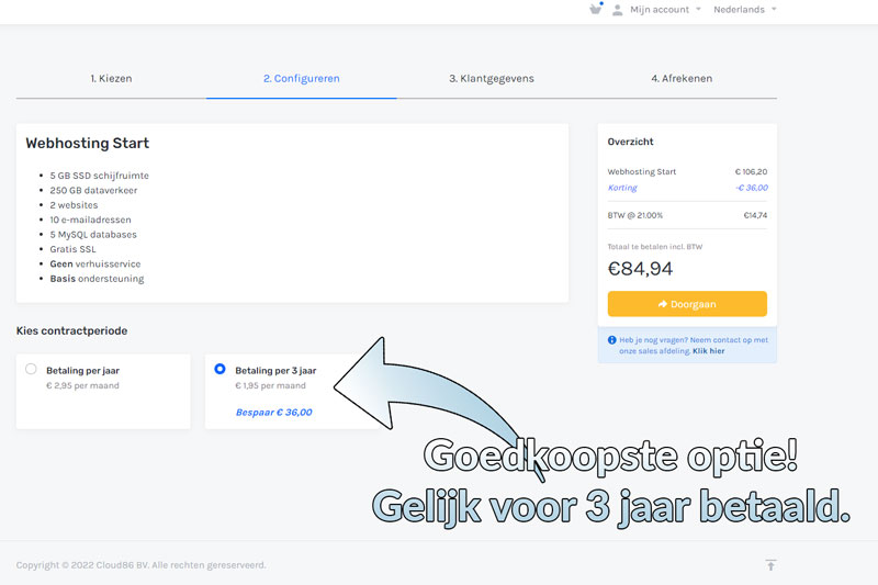 Stap 6. Kies contractperiode van het domein, en reken direct af