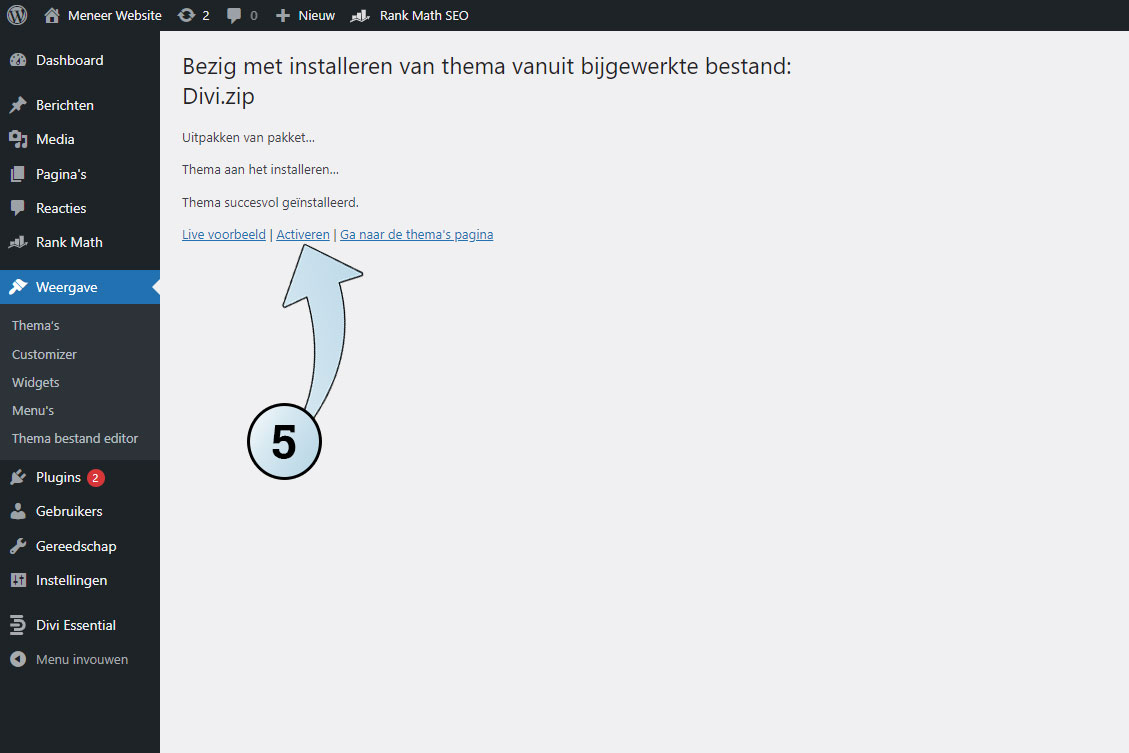 Nadat het thema is geïnstalleerd, moet je het nog activeren.