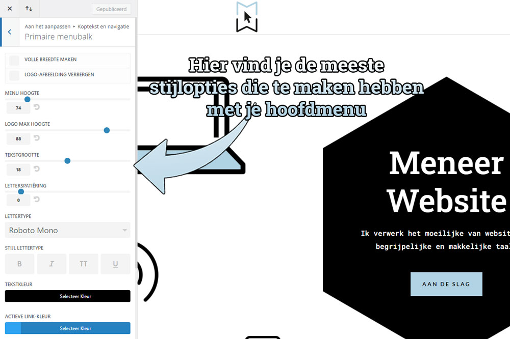 Hier kun je instellingen wijzigen als lettergrootte, lettertype, kleuren etcetera.
