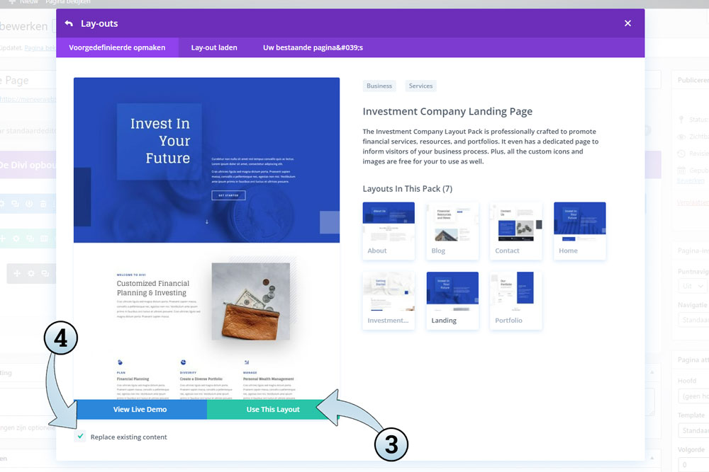 Als je de juiste lay-out gevonden hebt, kun je deze laden met de Use This Layout knop
