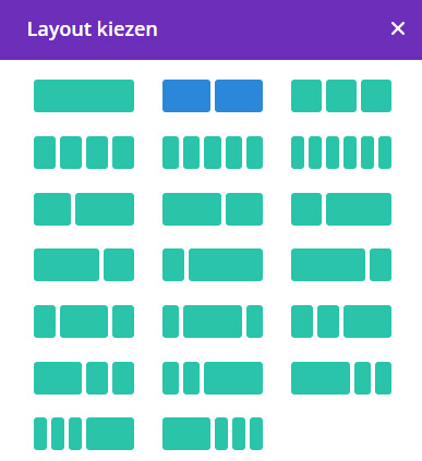 Hoe je een rij in kan delen in Divi, een overzicht van de kolomstructuur die je aan een rij kan toepassen.